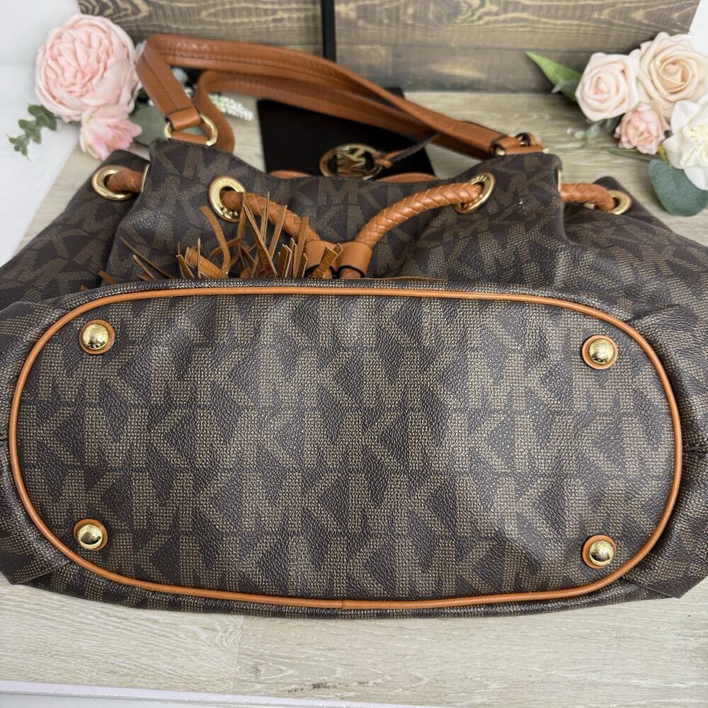 Michael Kors Brown Jet Set Marina Large Gathered Logo Tote Purse Shoulder Bag - Picture 13 of 13